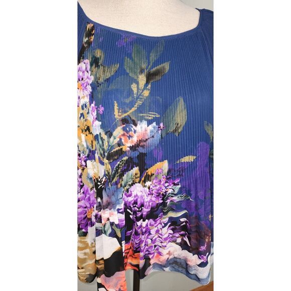 INC International Concepts Blue Floral Pleated Cold Shoulder Blouse Size S - Picture 4 of 5